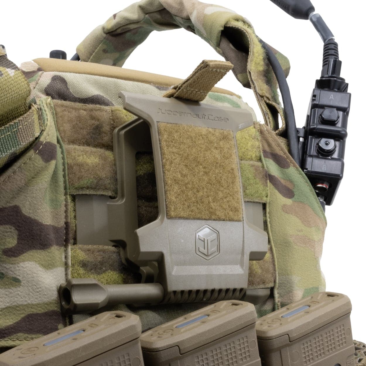 Juggernaut Armor Mount fitted to a camouflage plate carrier