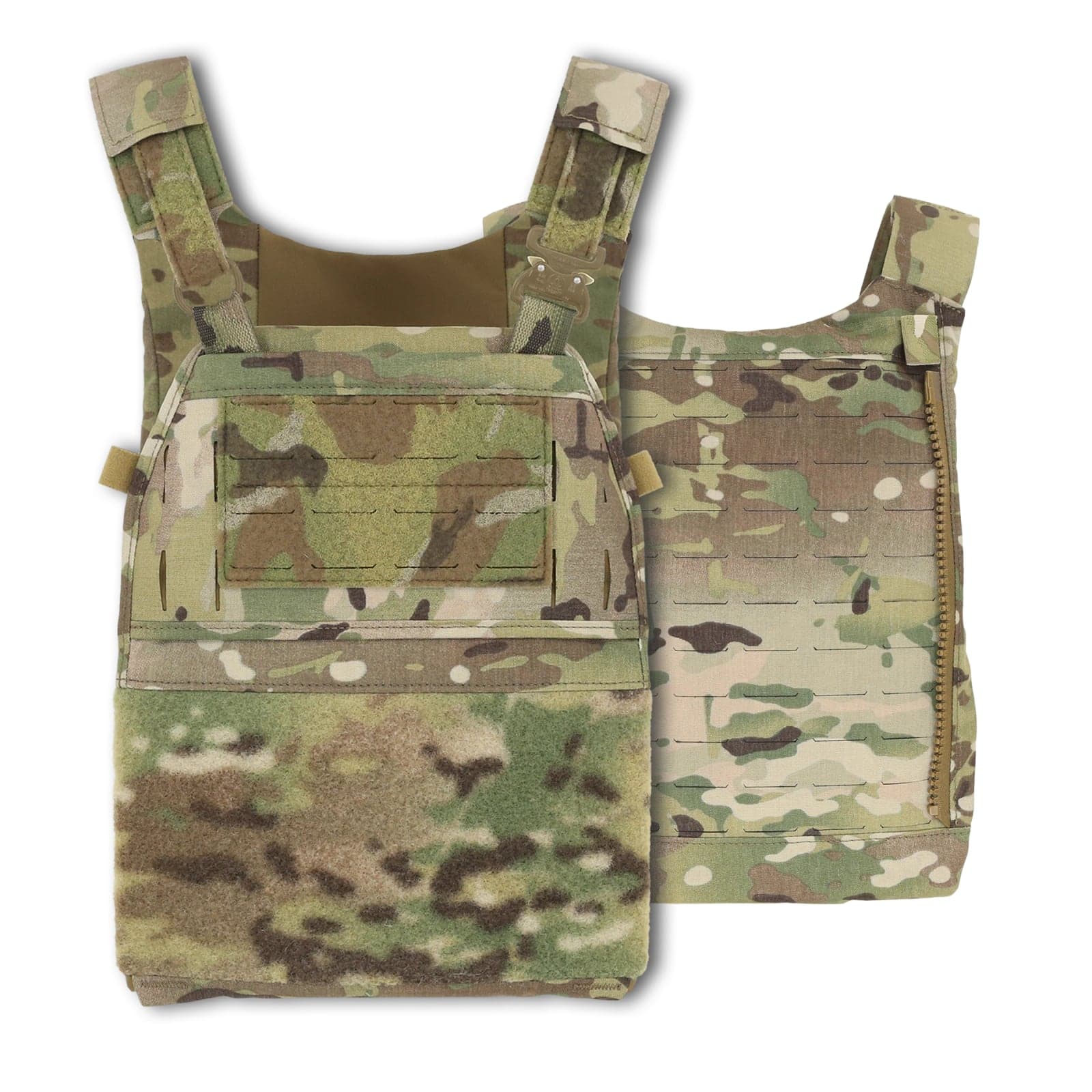 MultiCam Ferro Concepts FCPC V5 front and rear plate bags on a white background