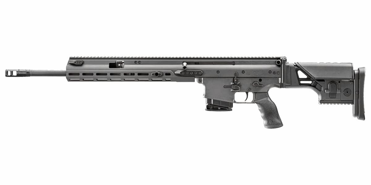 Grey SCAR 20S precision rifle, left side profile