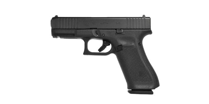 GLOCK 45 pistol in black, left side profile