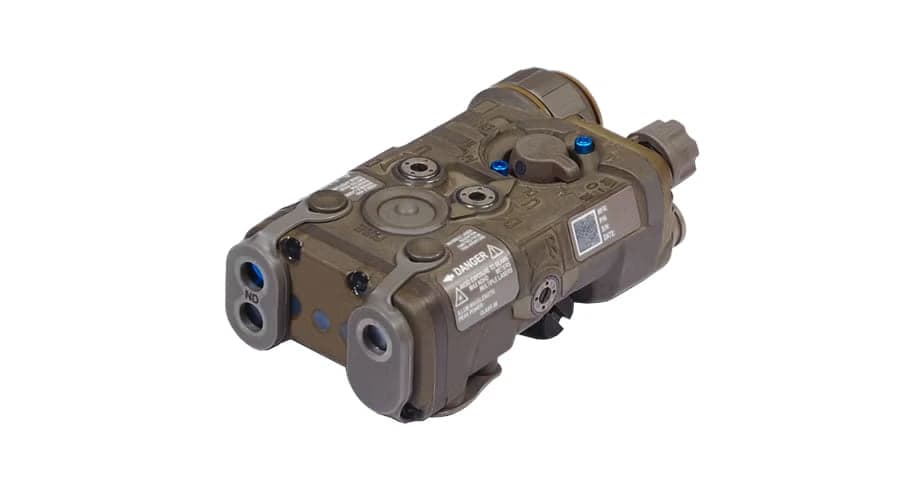 NGAL aiming laser in tan, three-quarter view