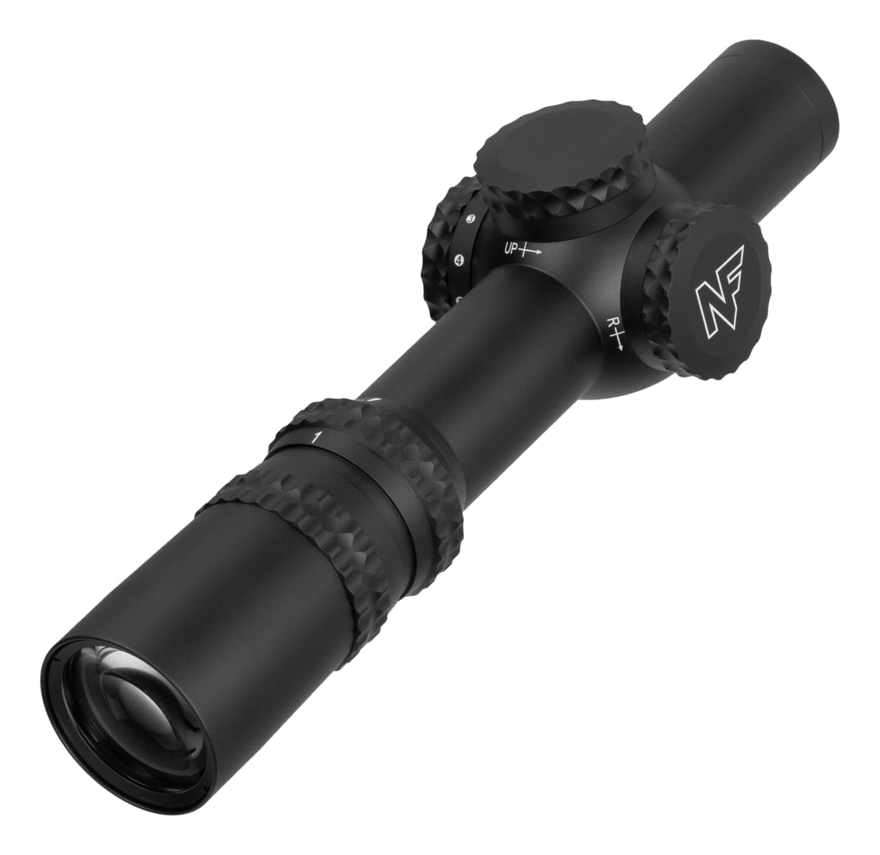 ATACR 1-8x24 F1 in black, front three-quarter view