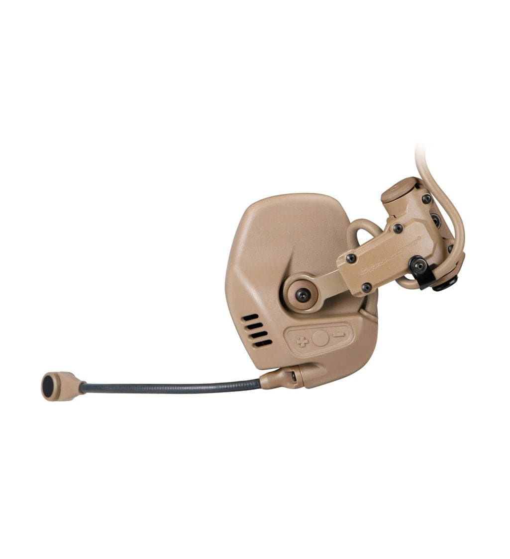 RAC earcup with boom microphone and rail mounting arm