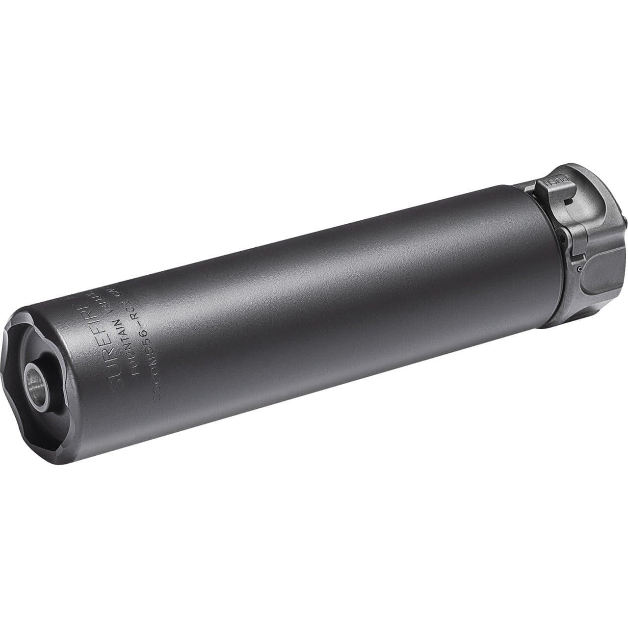 SureFire SOCOM556-RC2 suppressor in black, angled view