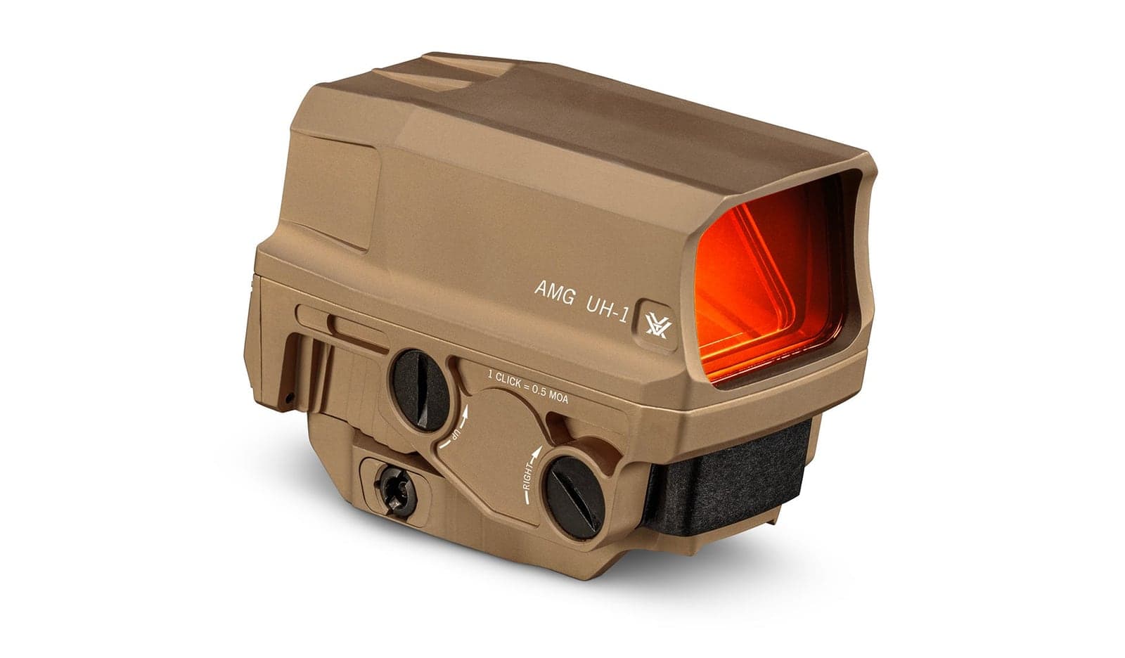 AMG UH-1 Gen II holographic sight in tan, front three-quarter view
